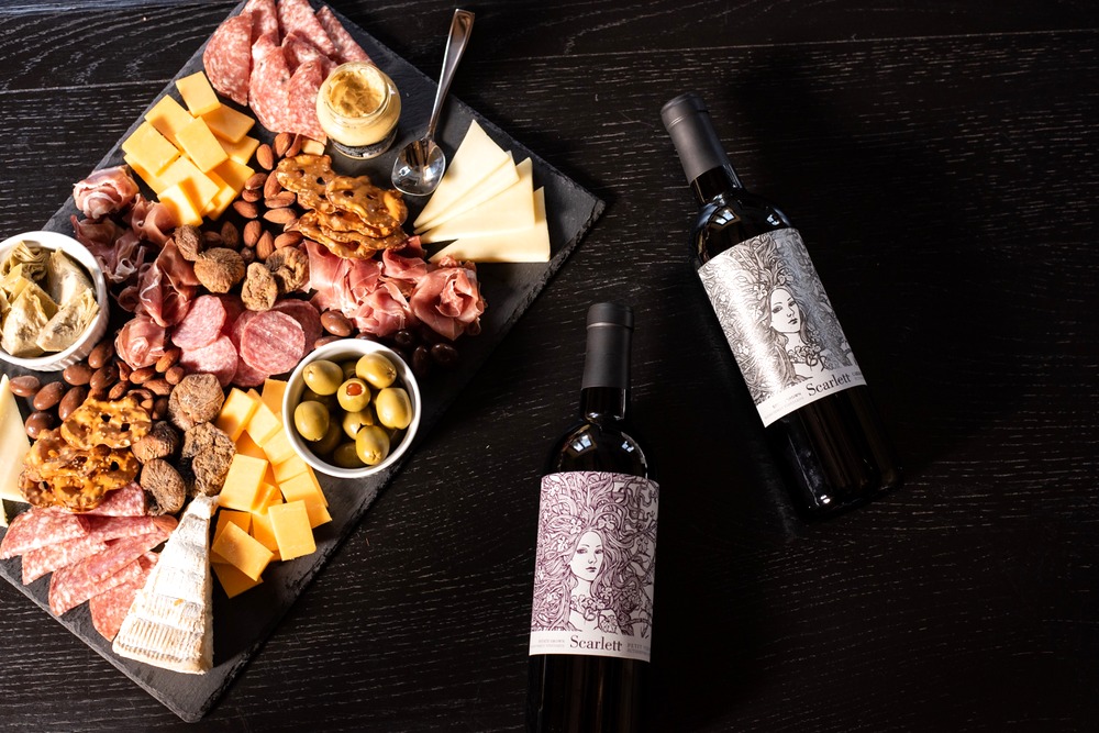 Scarlett wines with a curated charcuterie board for a virtual tasting